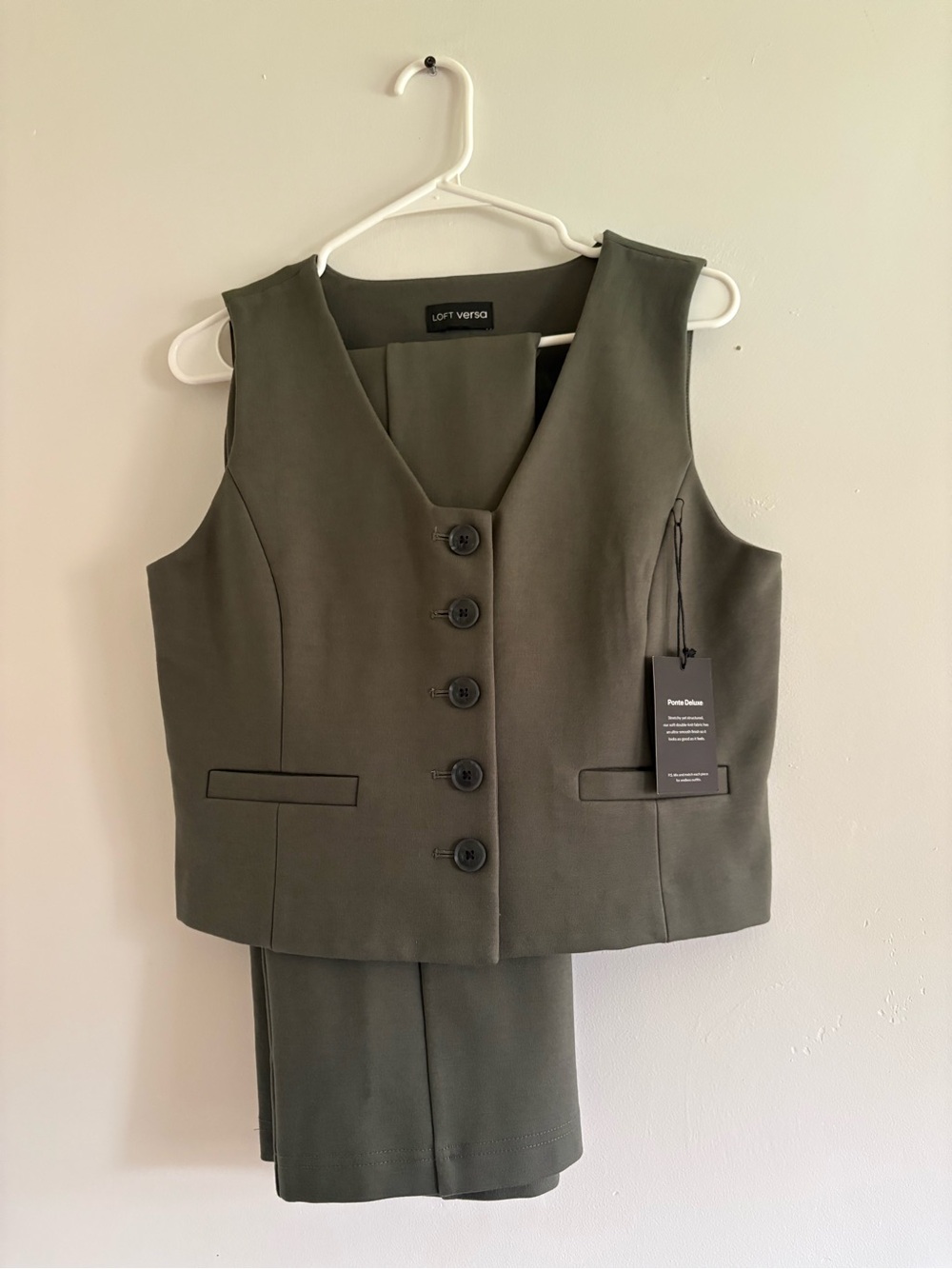LOFT Verso Olive Green Tailored Vest & Pants Set